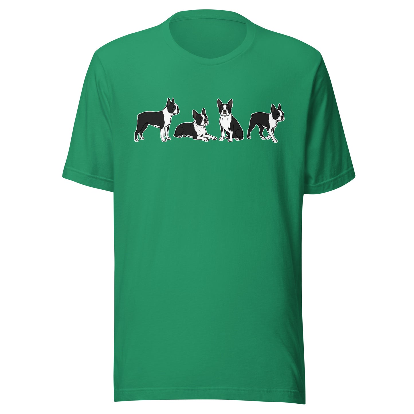 4 Boston Terrier Poses Unisex T-Shirt . Kelly