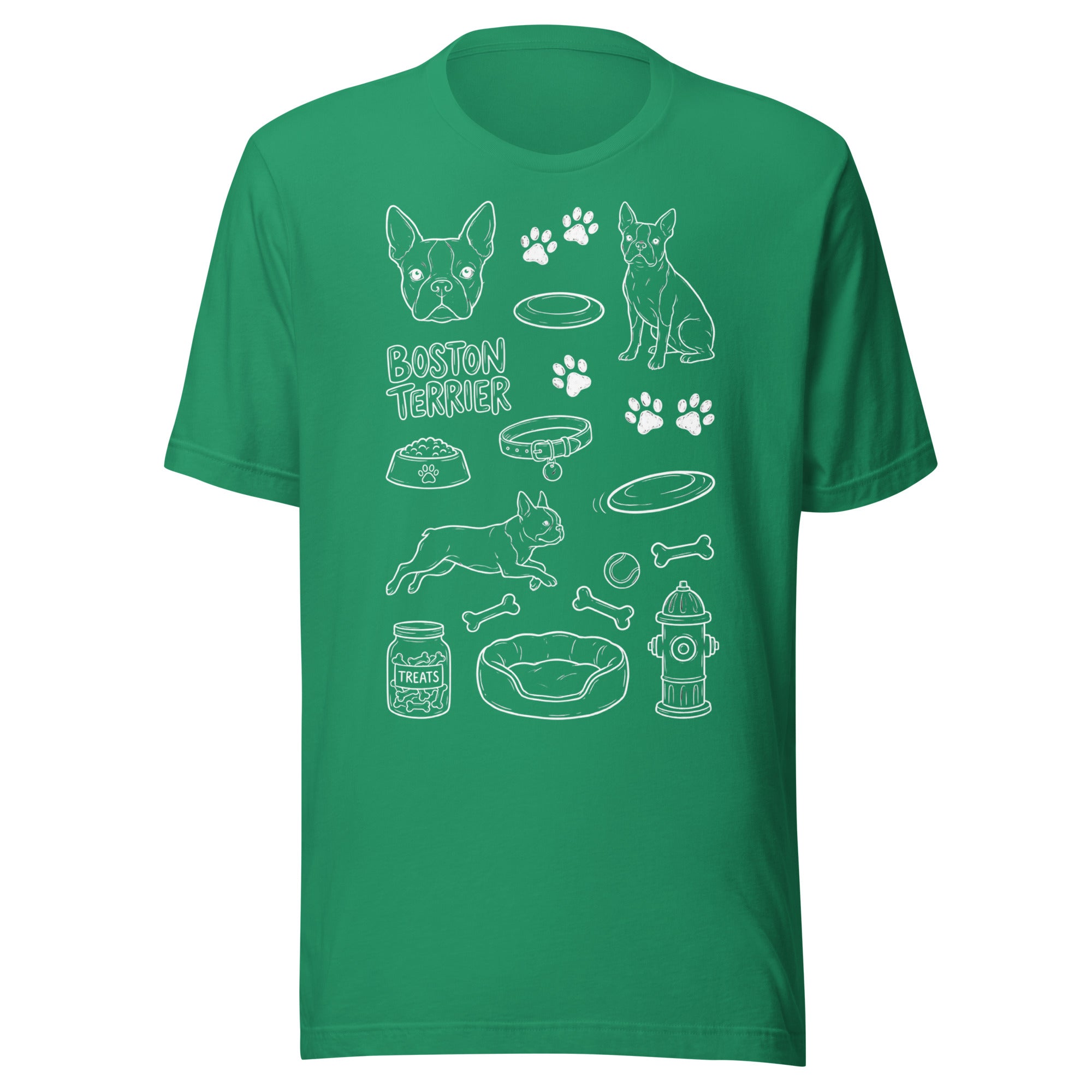 Boston Terrier Doodle Dog Lover Unisex T-Shirt . Kelly