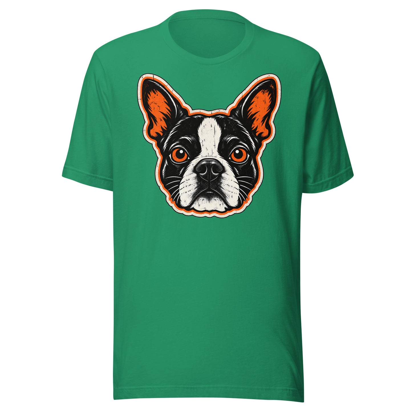 Halloween Boston Terrier Face Unisex T-Shirt . Kelly