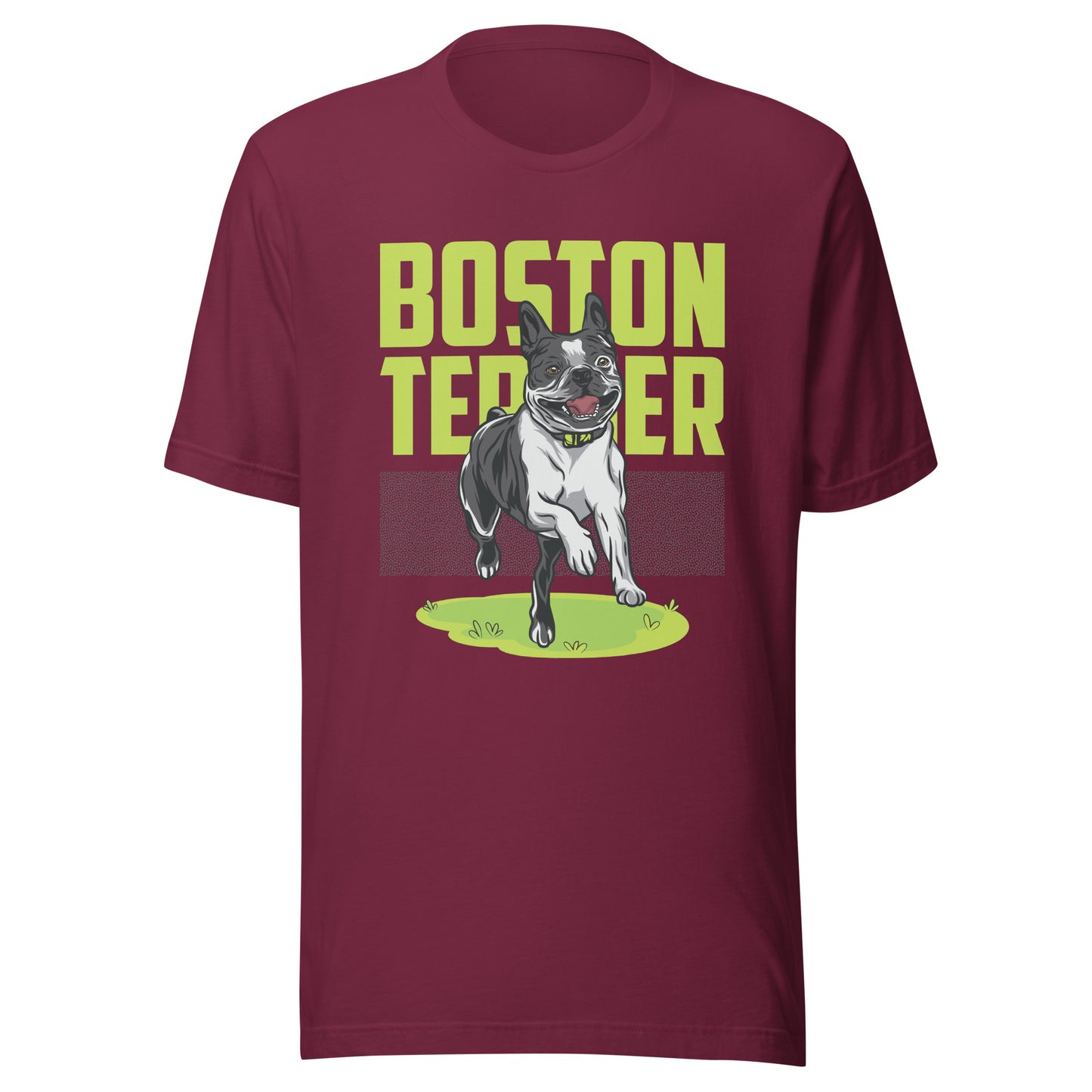 Happy Boston Terrier T-Shirt . Maroon