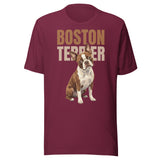 Brown Boston Terrier Dog Unisex T-Shirt . Maroon