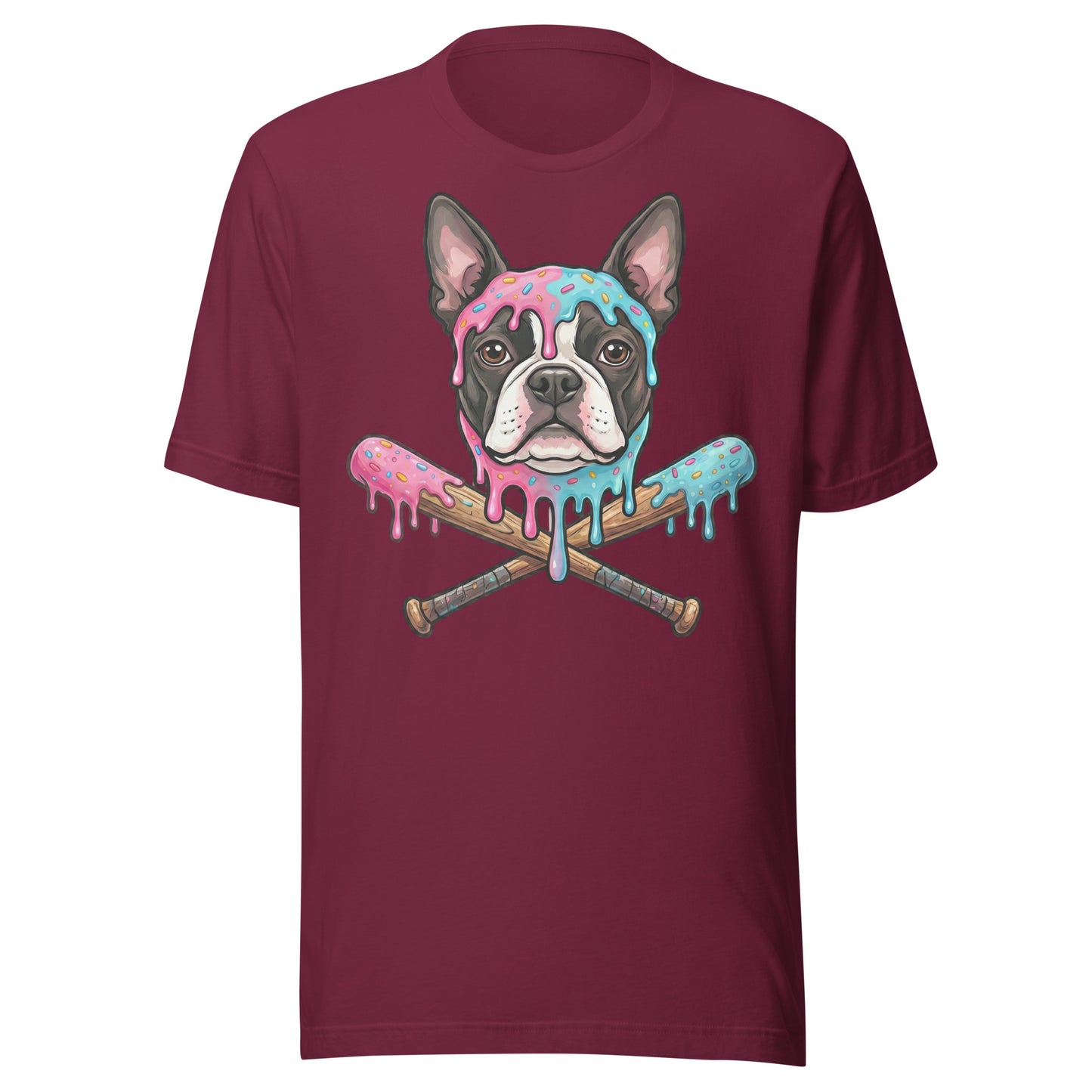 Baseball Drip Boston Terrier Dog Unisex T-Shirt . Maroon