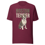 Brindle Boston Terrier Dog Unisex T-Shirt . Maroon