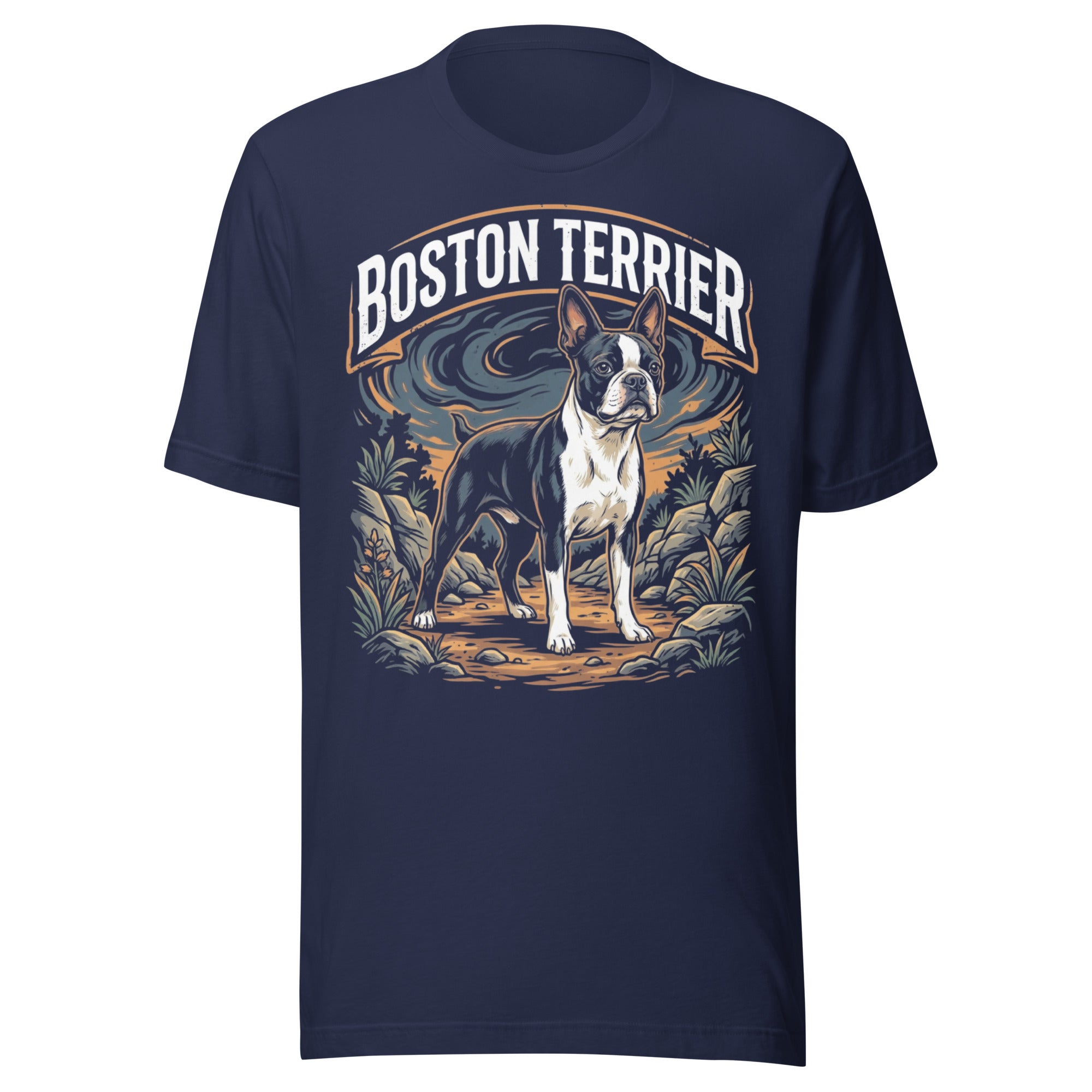 Boston Terrier Wilderness Guardian Unisex T-Shirt . Navy