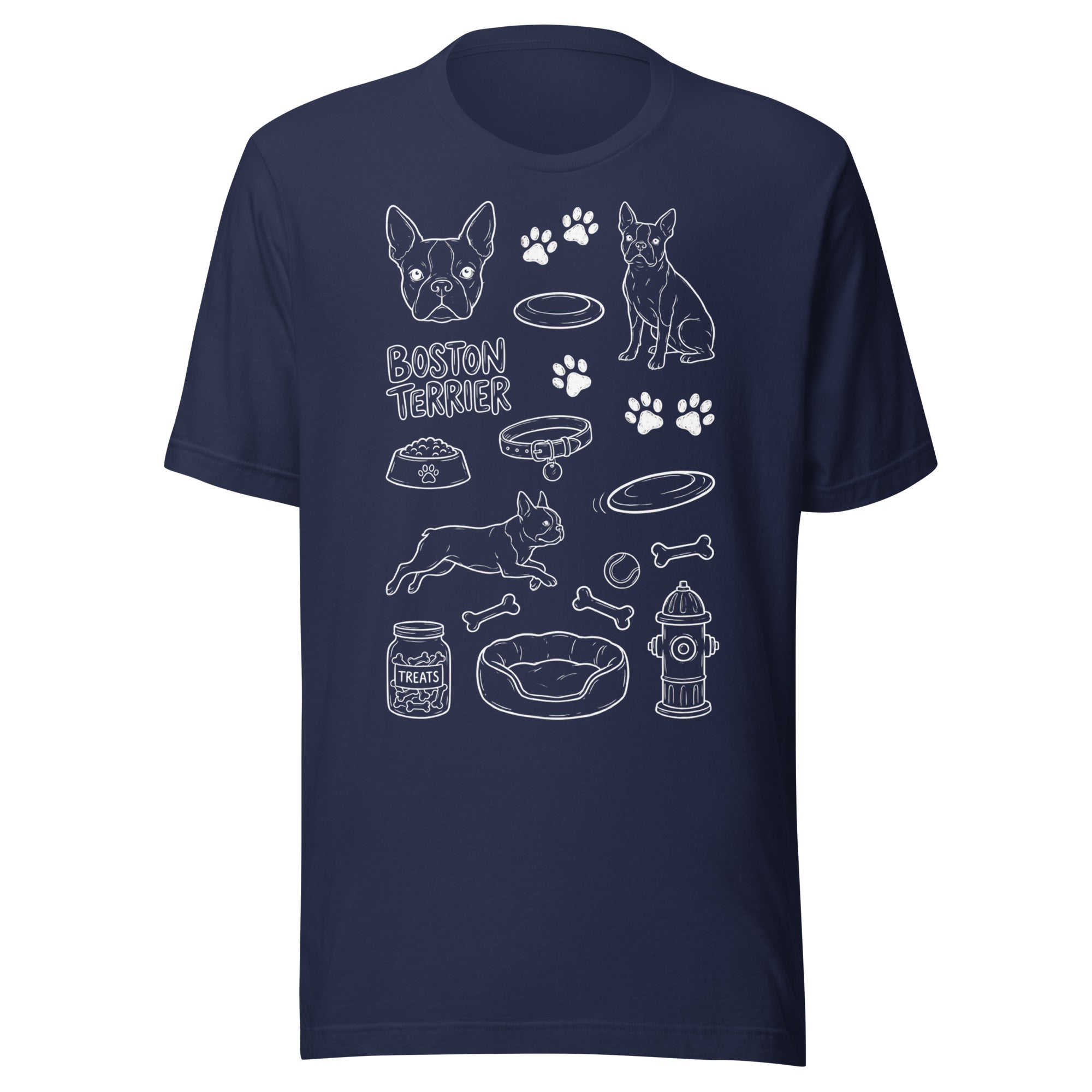 Boston Terrier Doodle Dog Lover Unisex T-Shirt . Navy