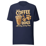 Iced Coffee & Dogs All Day Every Day Unisex T-Shirt - Funny Dog Lover Tee . Navy