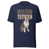 Brindle Boston Terrier Dog Unisex T-Shirt . Navy