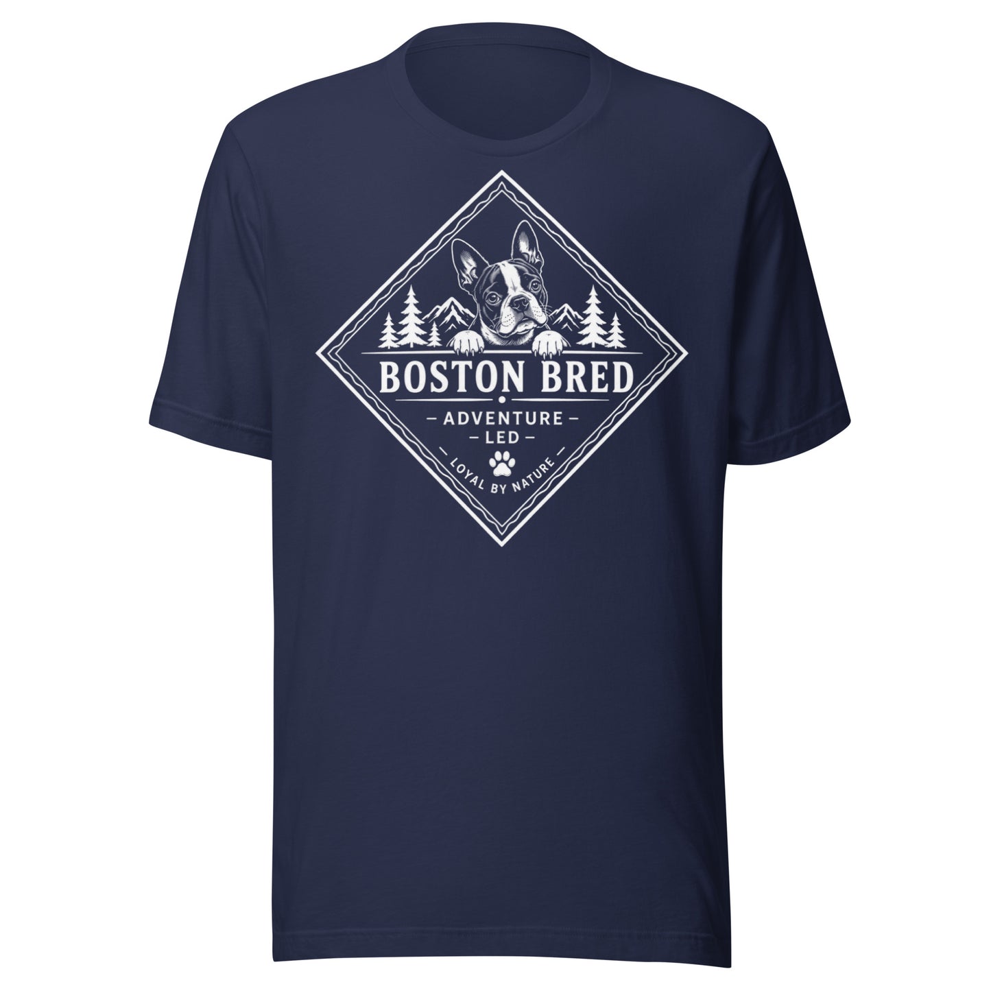 Boston Bred Adventure Led – Outdoor And Hiking Dog Lover Unisex T-Shirt . Navy