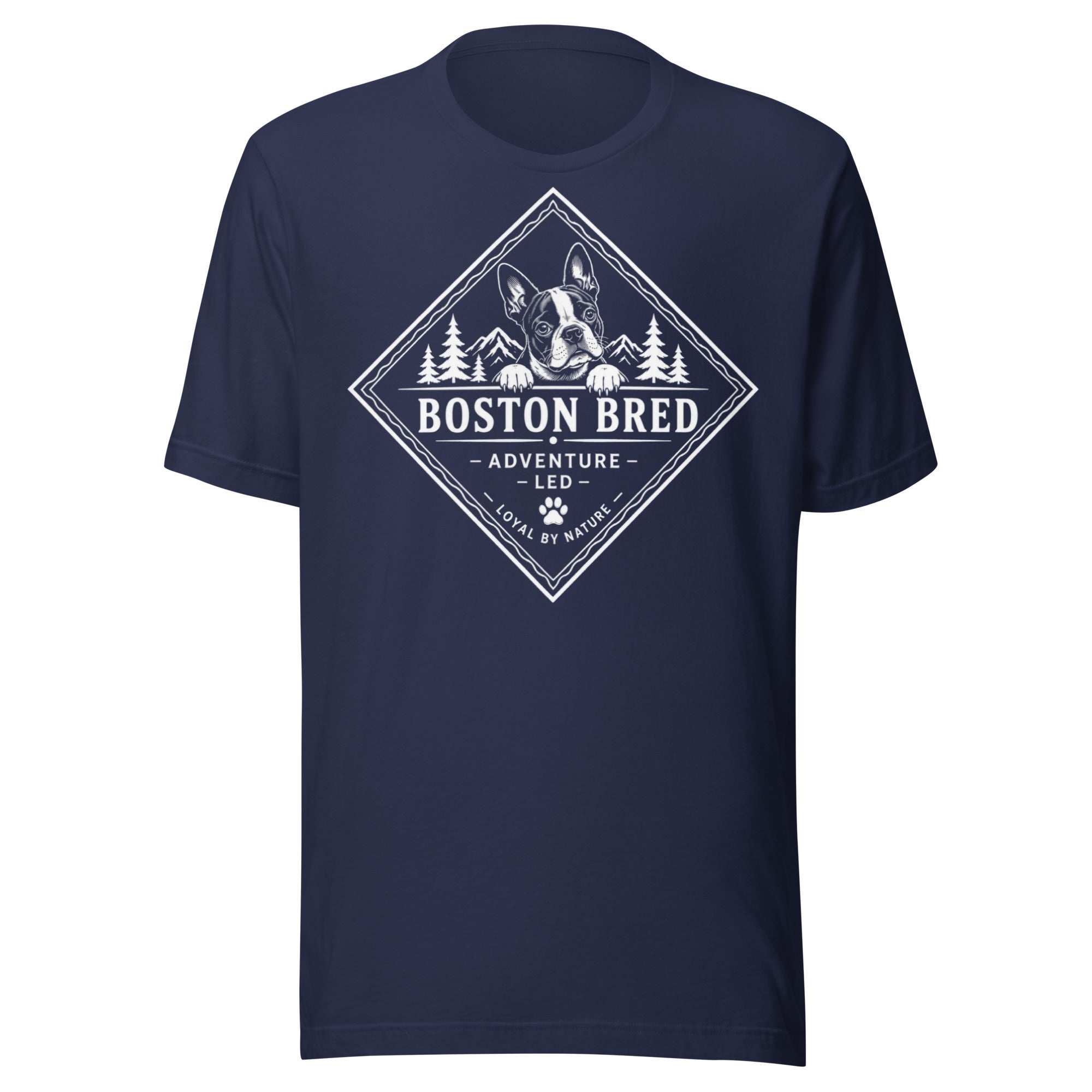 Boston Bred Adventure Led – Outdoor And Hiking Dog Lover Unisex T-Shirt . Navy