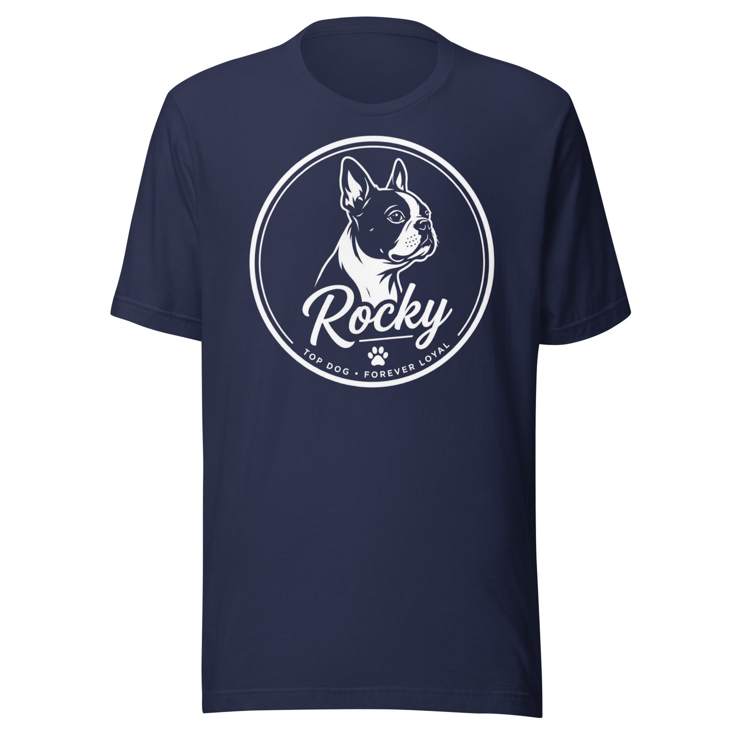 Personalized Dog Silhouette Unisex T-Shirt with Custom Name & Tagline . Navy