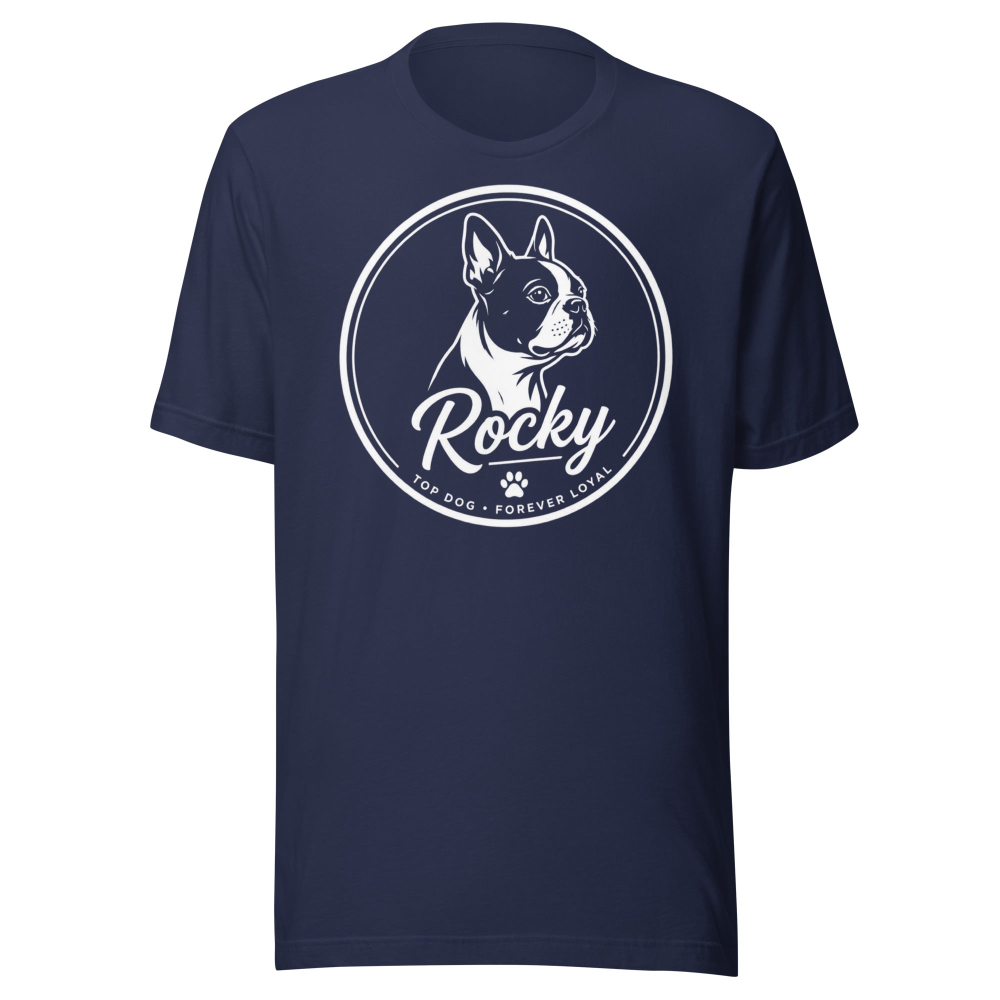 Personalized Dog Silhouette Unisex T-Shirt with Custom Name & Tagline . Navy