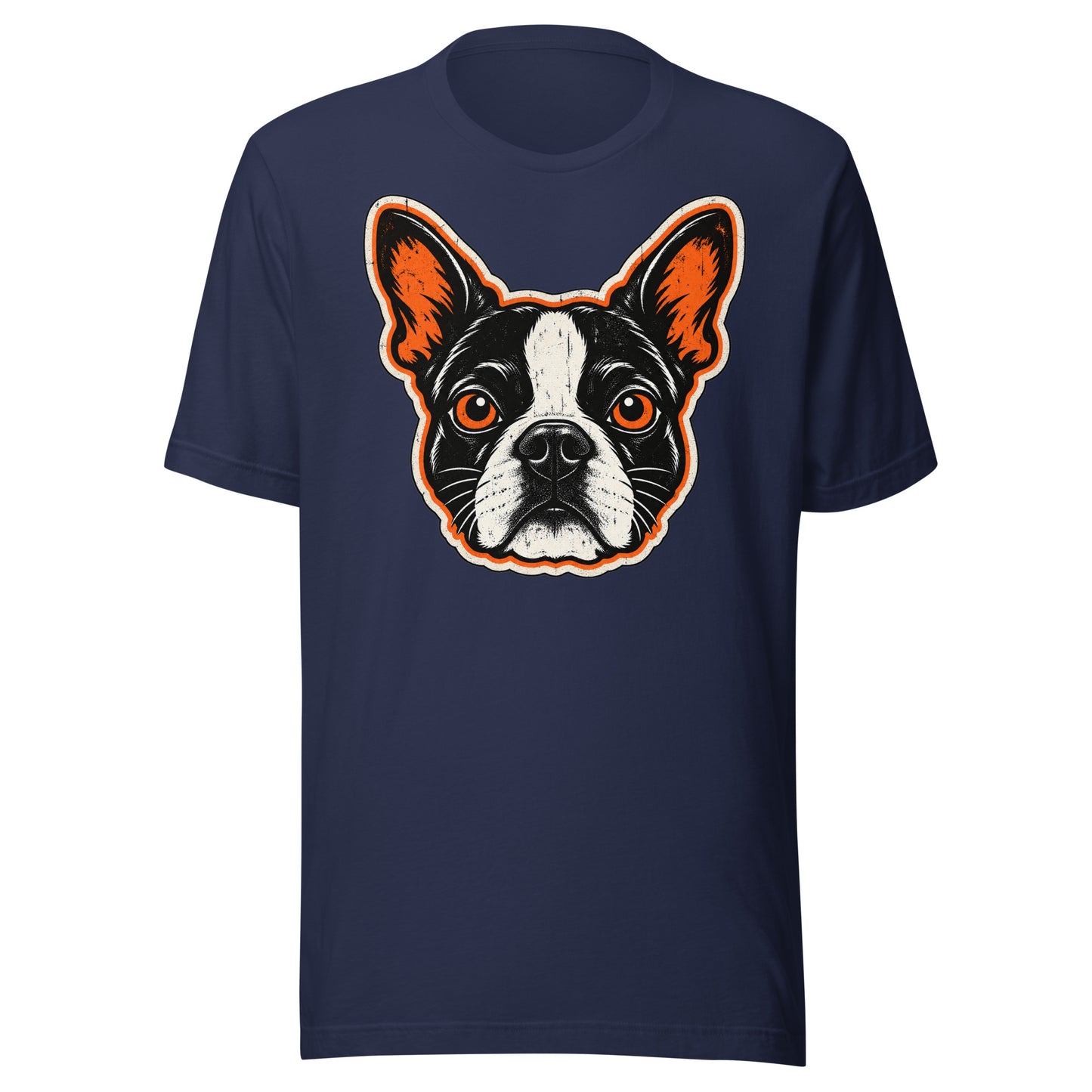 Halloween Boston Terrier Face Unisex T-Shirt . Navy