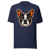 Halloween Boston Terrier Face Unisex T-Shirt . Navy