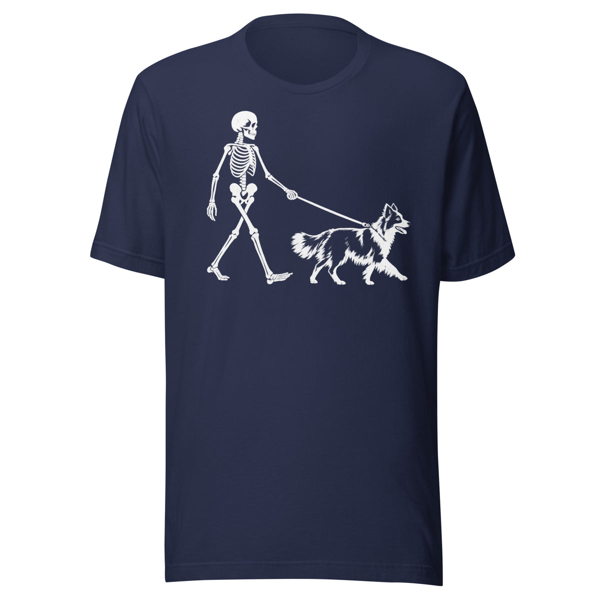 Skeleton Walking Border Collie Halloween Unisex T-Shirt . Navy