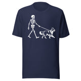 Skeleton Walking Border Collie Halloween Unisex T-Shirt . Navy