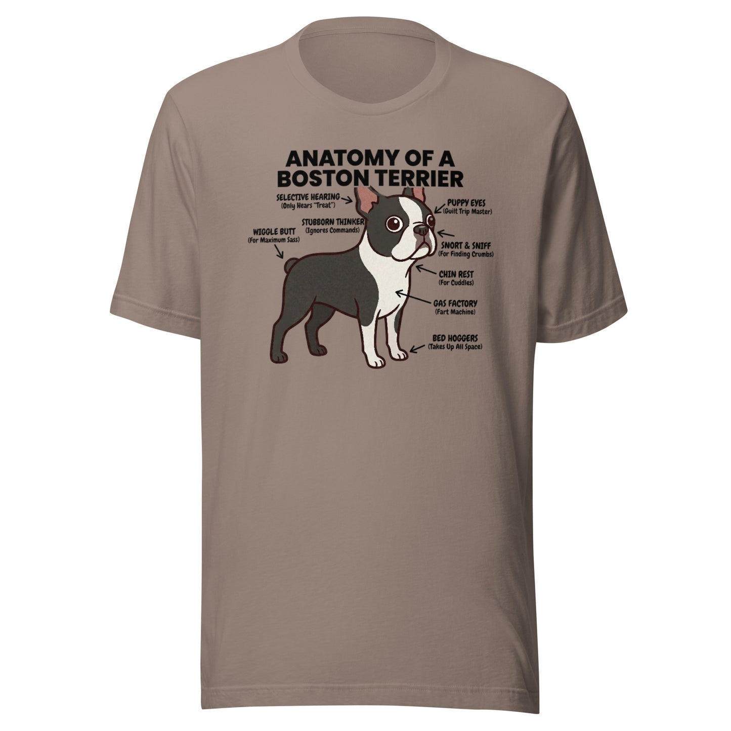 Boston Terrier Anatomy Illustrated Unisex T-Shirt . Pebble