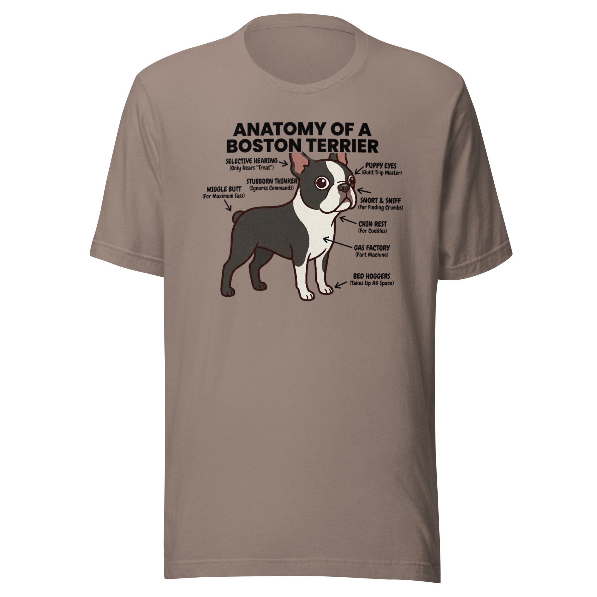Boston Terrier Anatomy Illustrated Unisex T-Shirt . Pebble