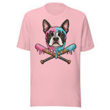 Baseball Drip Boston Terrier Dog Unisex T-Shirt . Pink