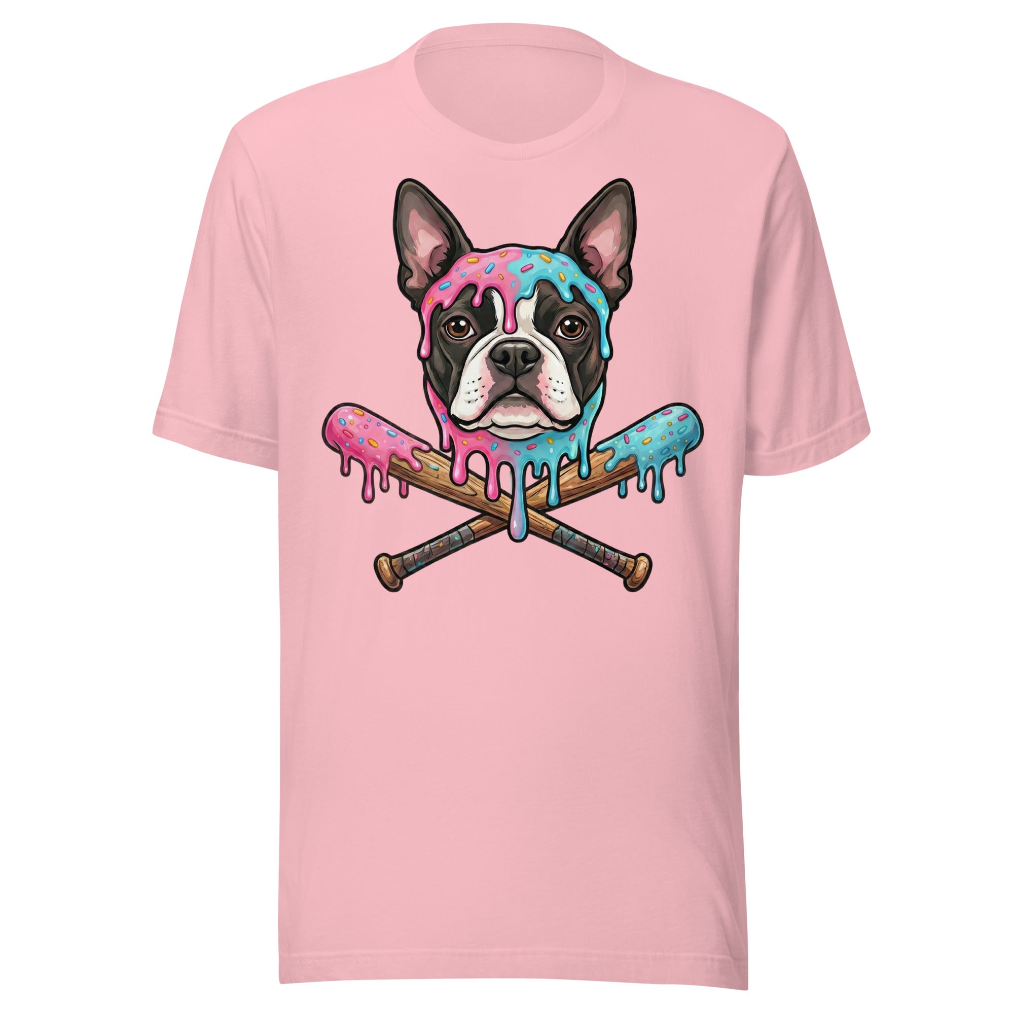 Baseball Drip Boston Terrier Dog Unisex T-Shirt . Pink