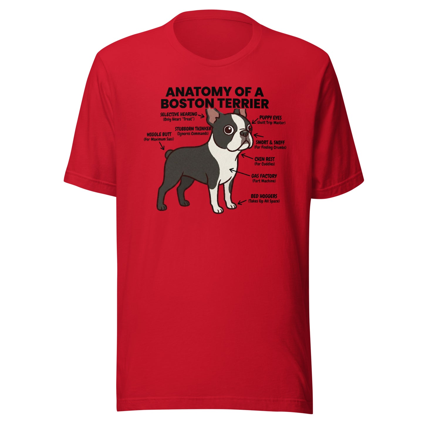 Boston Terrier Anatomy Illustrated Unisex T-Shirt . Red
