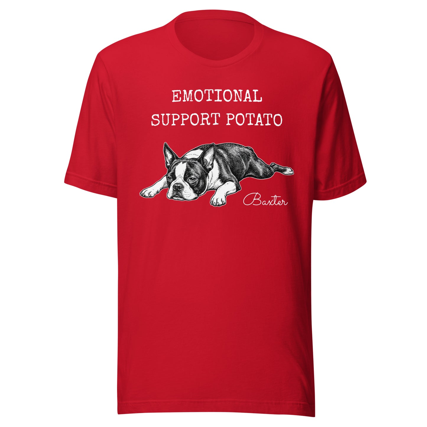 Emotional Support Potato Boston Terrier Dog Unisex T-Shirt . Red