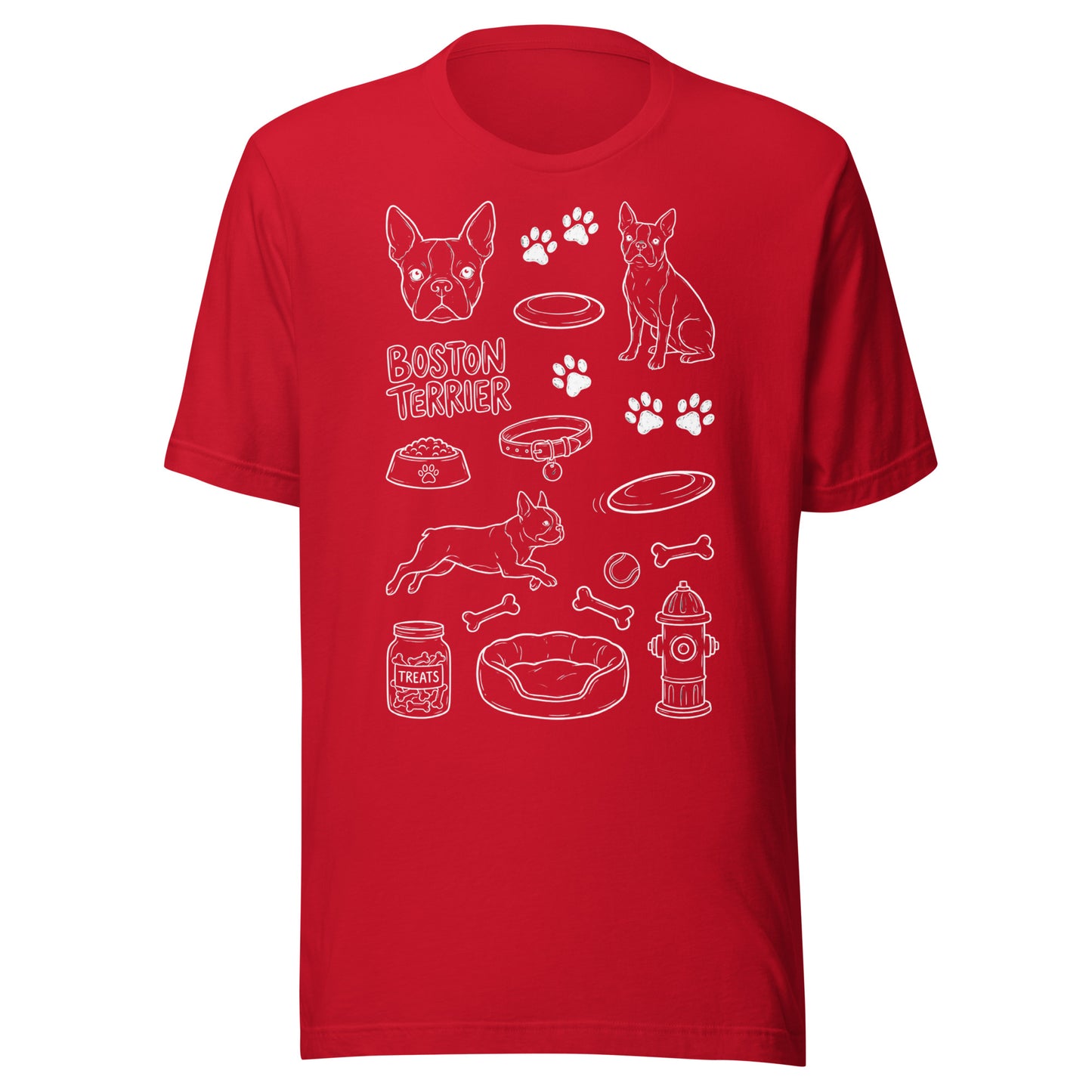 Boston Terrier Doodle Dog Lover Unisex T-Shirt . Red