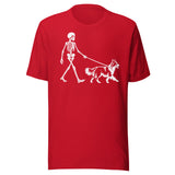 Skeleton Walking Border Collie Halloween Unisex T-Shirt . Red