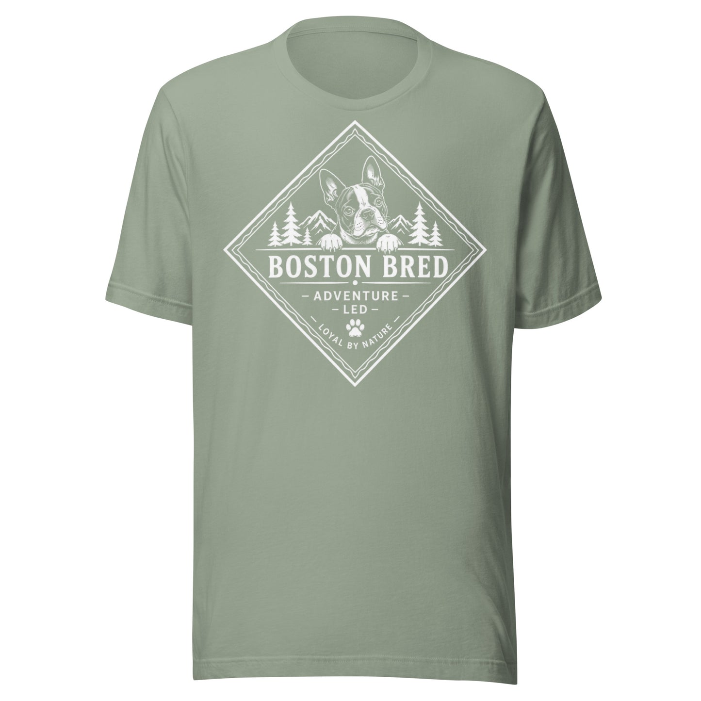 Boston Bred Adventure Led – Outdoor And Hiking Dog Lover Unisex T-Shirt . Sage