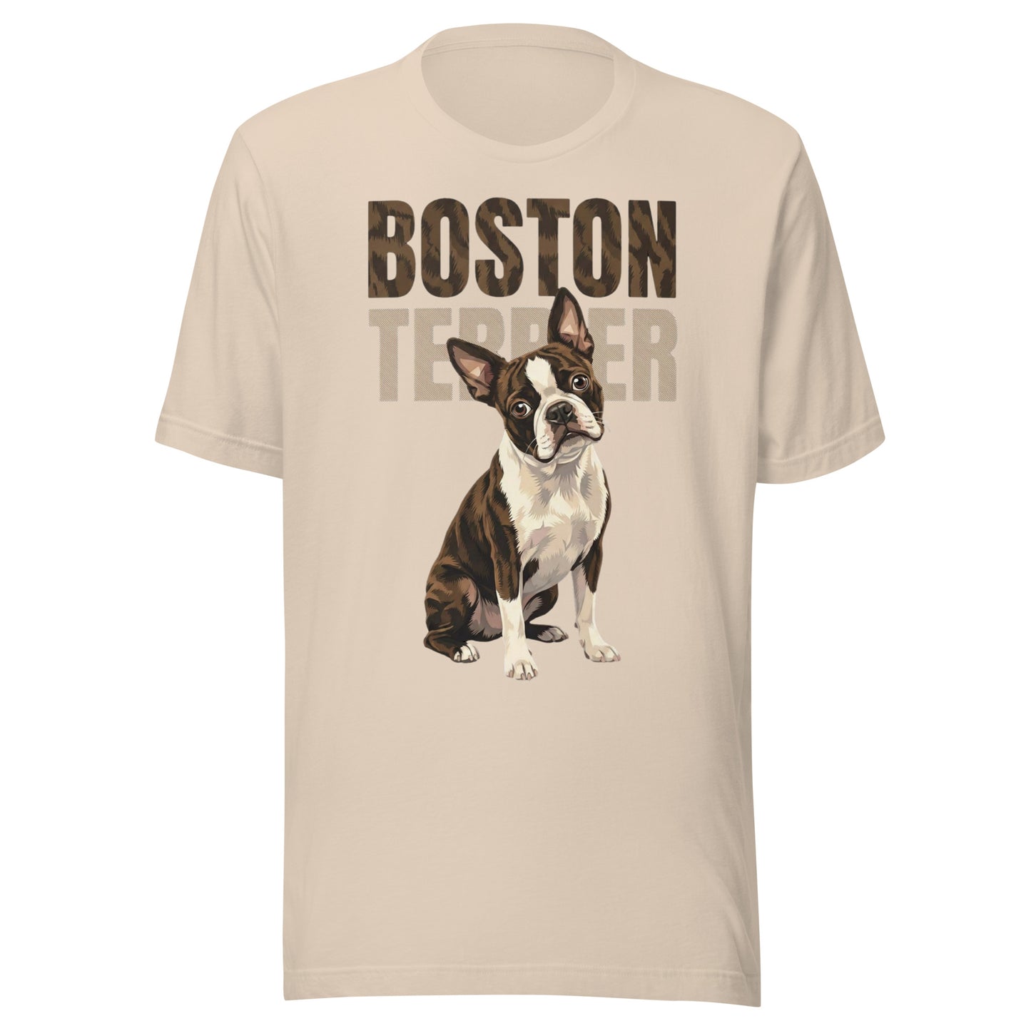 Brindle Boston Terrier Dog Unisex T-Shirt . Soft Cream
