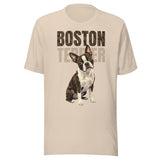 Brindle Boston Terrier Dog Unisex T-Shirt . Soft Cream