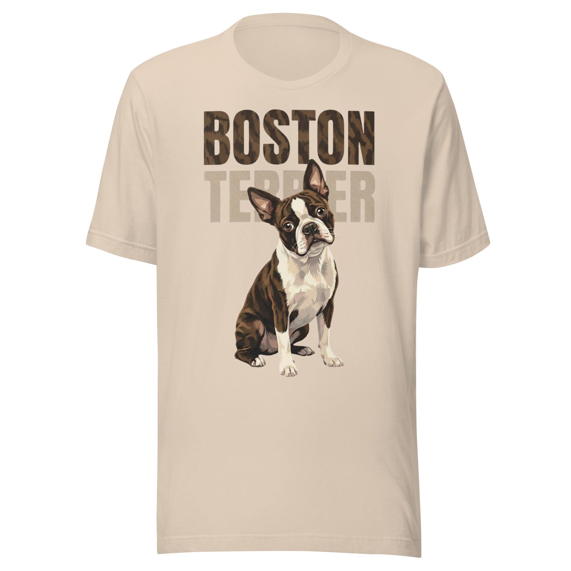 Brindle Boston Terrier Dog Unisex T-Shirt . Soft Cream