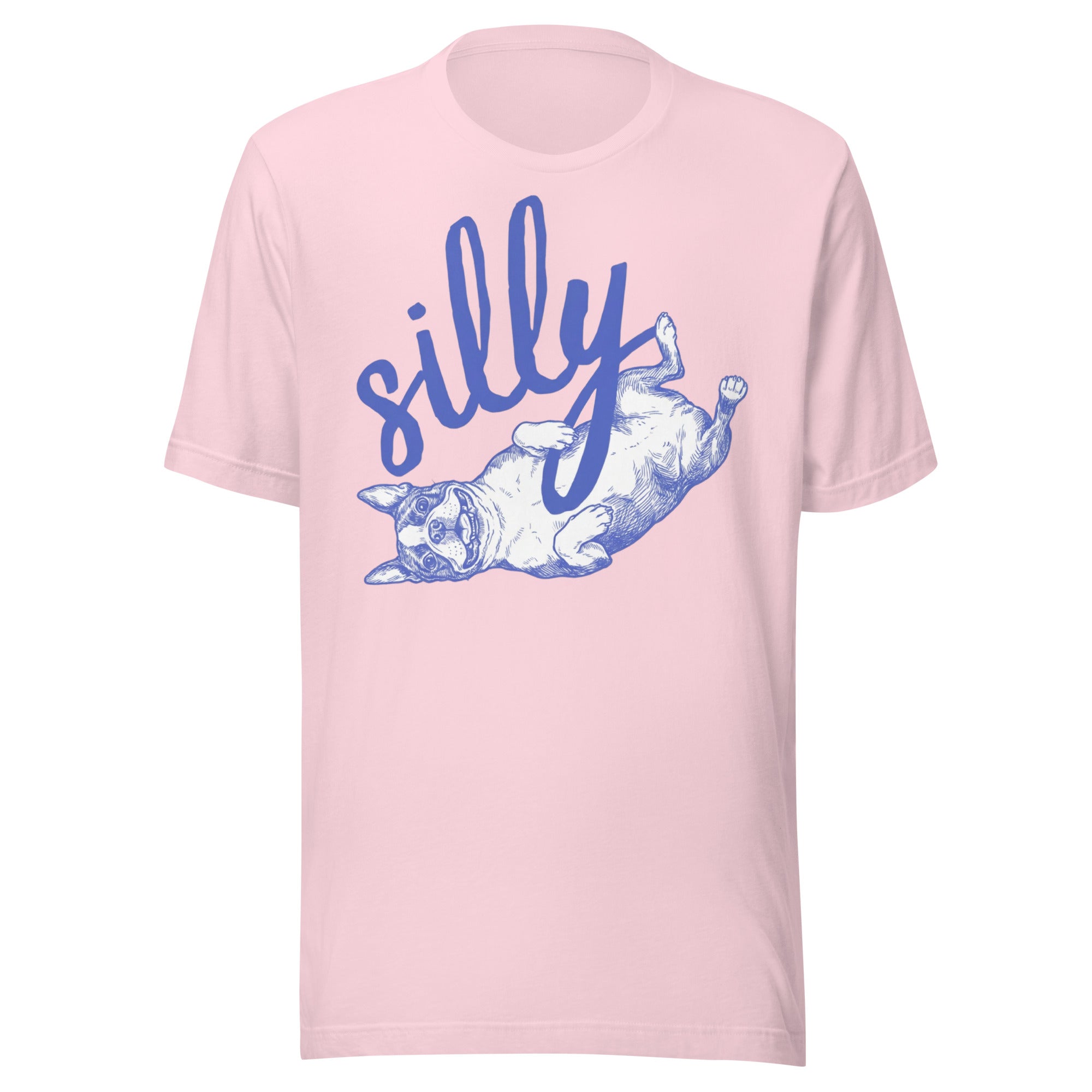Silly Boston Terrier Dog Upside Down Unisex T-Shirt . Soft Pink
