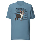 Boston Terrier Anatomy Illustrated Unisex T-Shirt . Steel Blue