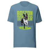 Happy Boston Terrier T-Shirt . Steel Blue