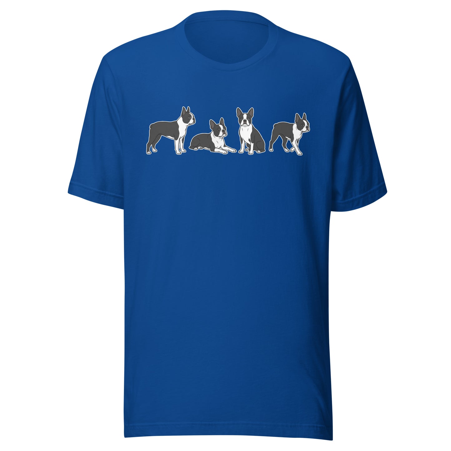4 Boston Terrier Poses Unisex T-Shirt . True Royal