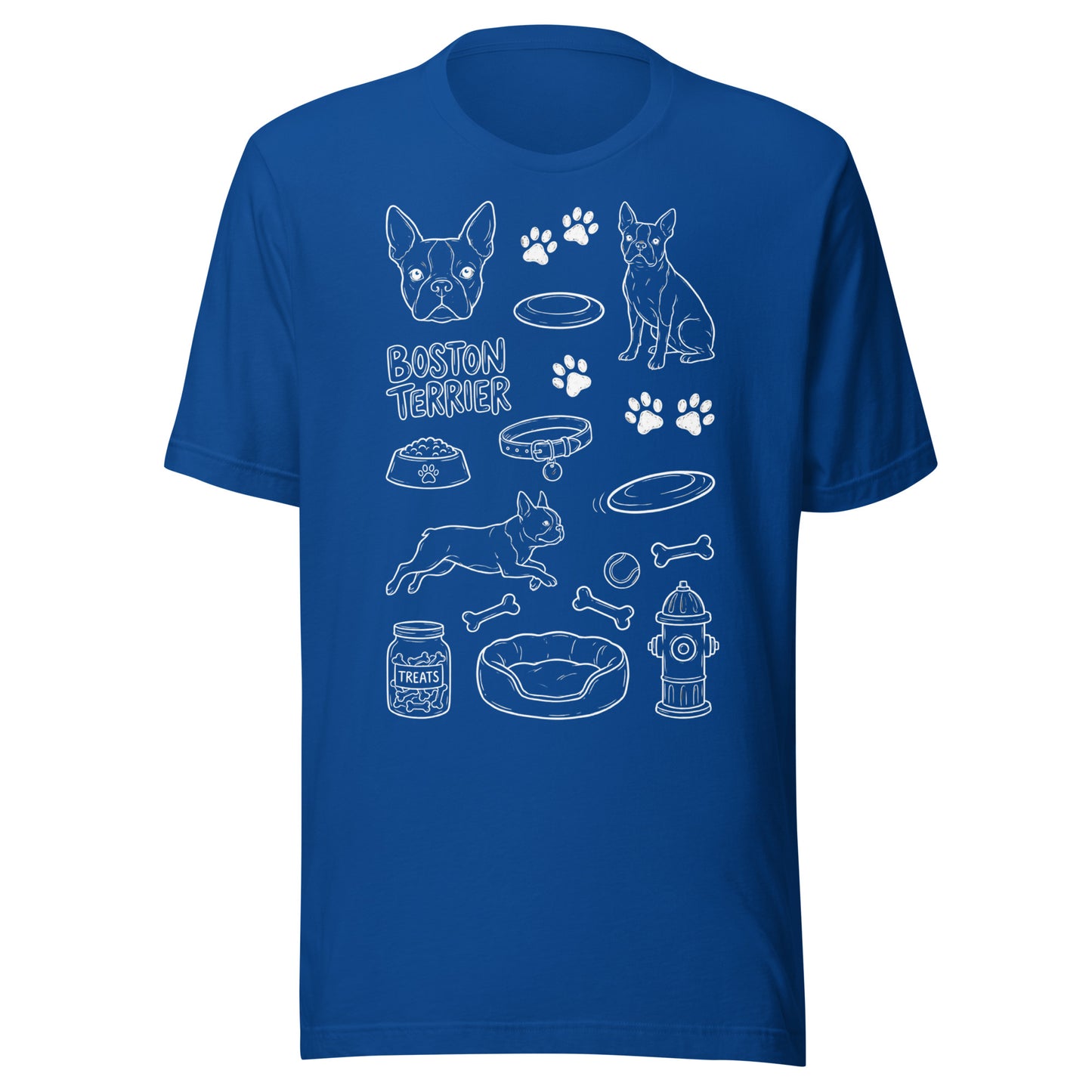 Boston Terrier Doodle Dog Lover Unisex T-Shirt . True Royal