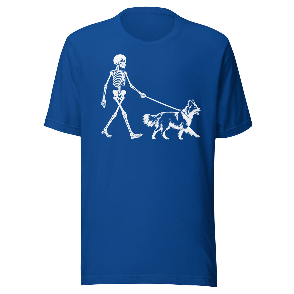Skeleton Walking Border Collie Halloween Unisex T-Shirt . True Royal