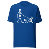 Skeleton Walking Border Collie Halloween Unisex T-Shirt . True Royal