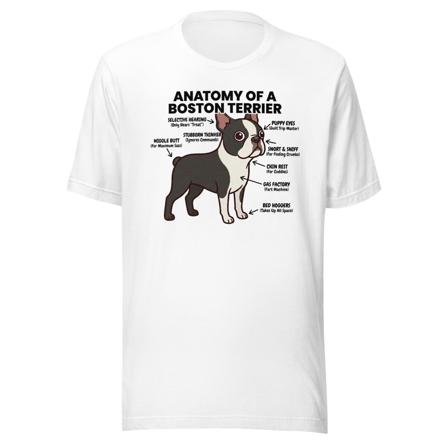 Boston Terrier Anatomy Illustrated Unisex T-Shirt . White