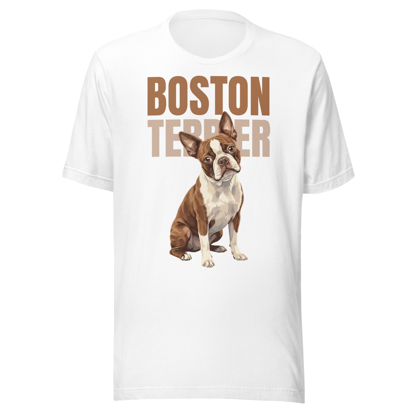 Brown Boston Terrier Dog Unisex T-Shirt . White