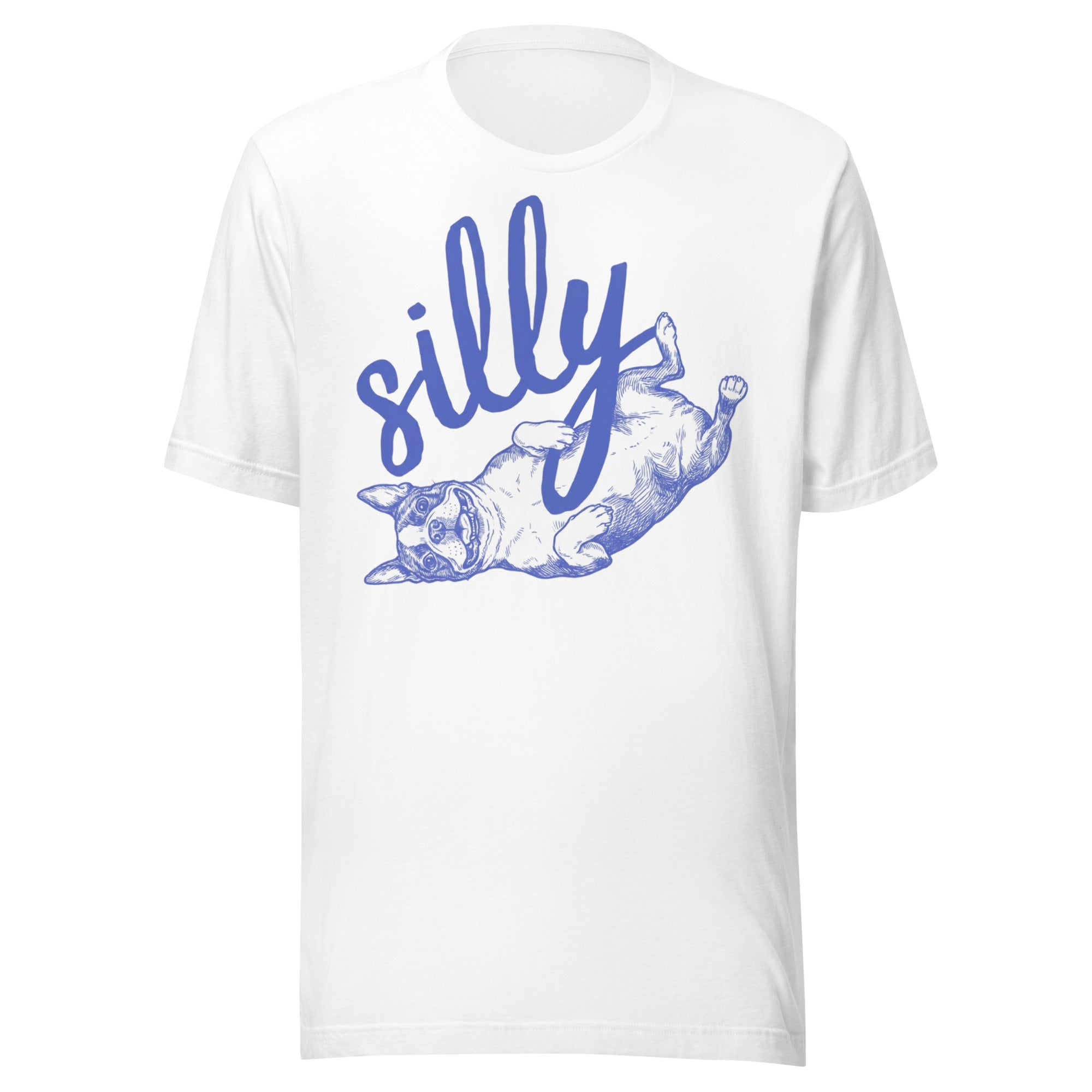 Silly Boston Terrier Dog Upside Down Unisex T-Shirt . White