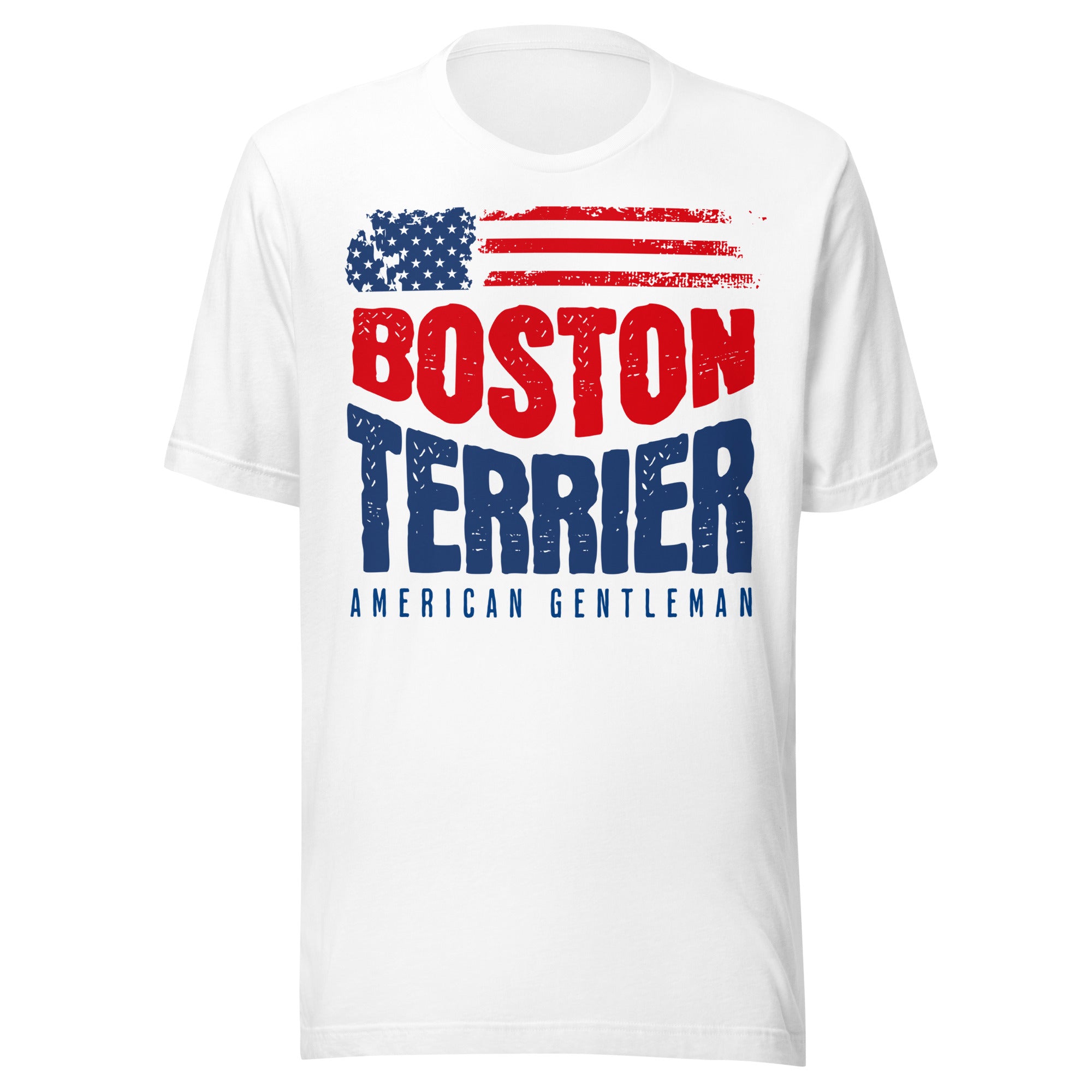 Boston Terrier American Flag Unisex T-Shirt – 4th of July Patriotic Dog Tee | USA 250th Birthday Shirt . White