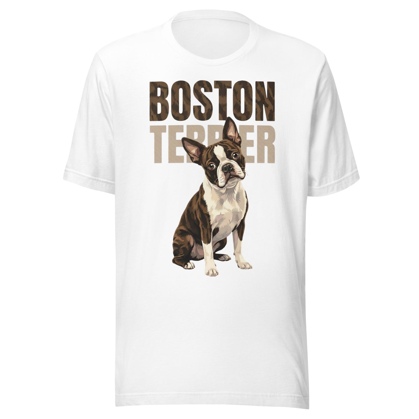 Brindle Boston Terrier Dog Unisex T-Shirt . White