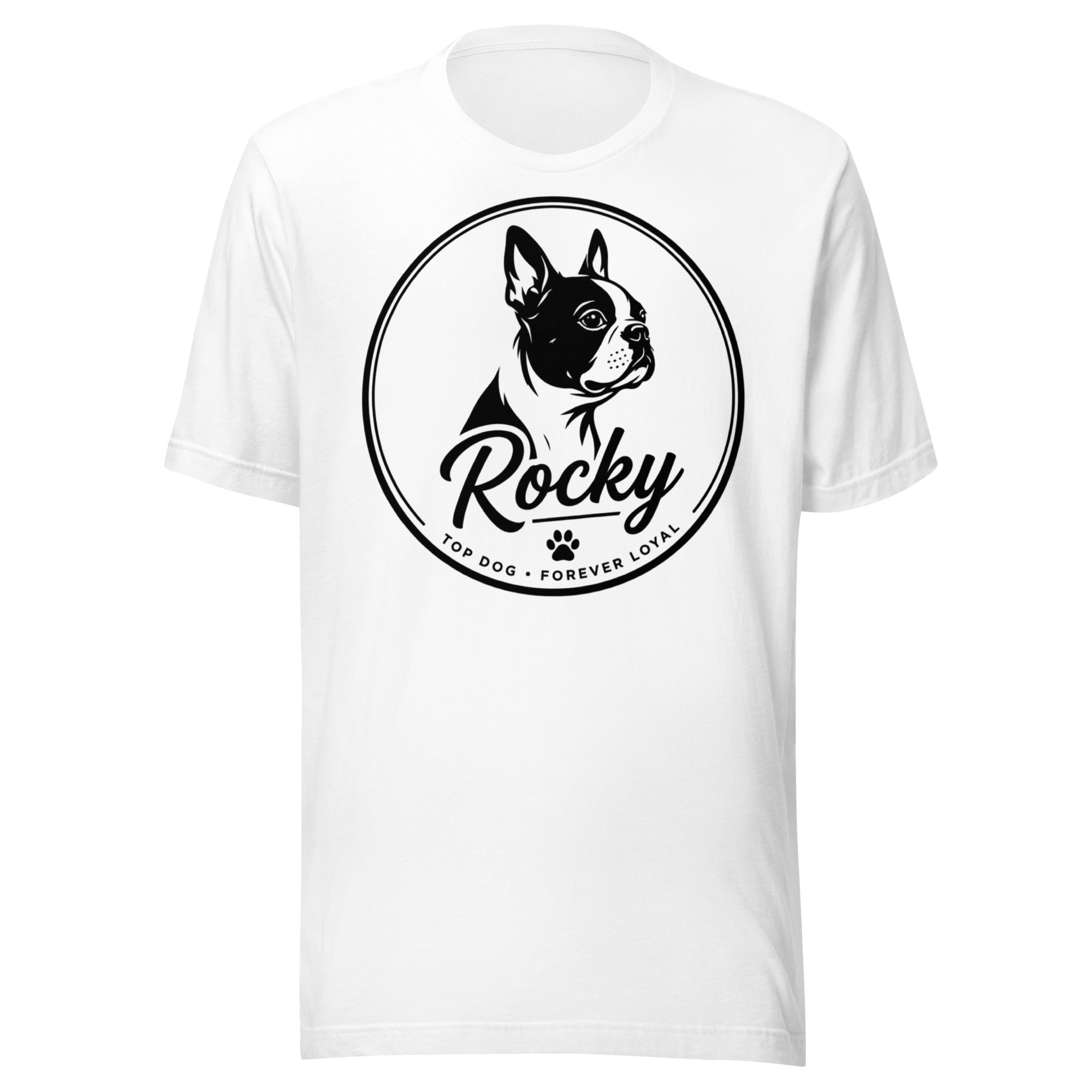 Personalized Dog Silhouette Unisex T-Shirt with Custom Name & Tagline . White