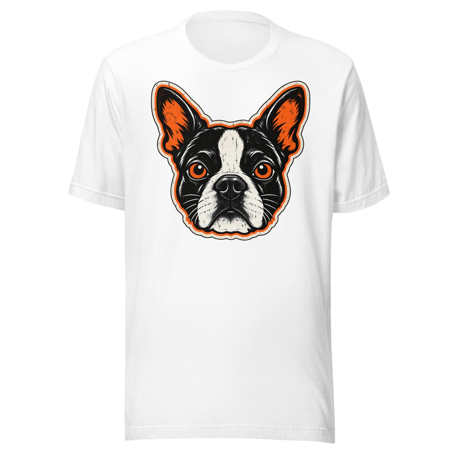 Halloween Boston Terrier Face Unisex T-Shirt . White