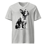 Boston Terrier Line Art Unisex Short Sleeve V-Neck T-Shirt . Athletic Heather