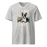 Football Boston Terrier Dog Game Day Unisex Short Sleeve V-Neck T-Shirt . Athletic Heather