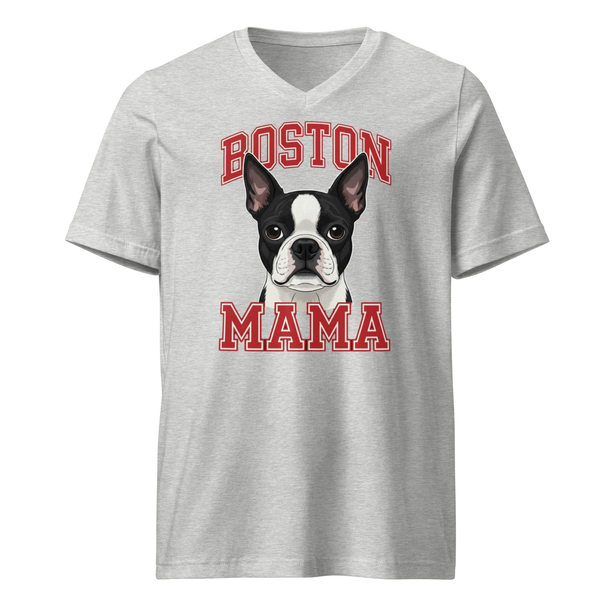Boston Mama Unisex Short Sleeve V-Neck T-Shirt . Athletic Heather