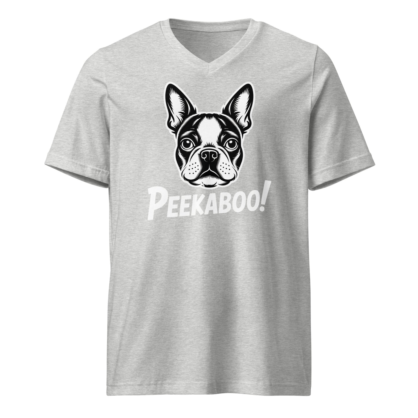Peekaboo Dog Face Unisex Short Sleeve V-Neck T-Shirt . Athletic Heather