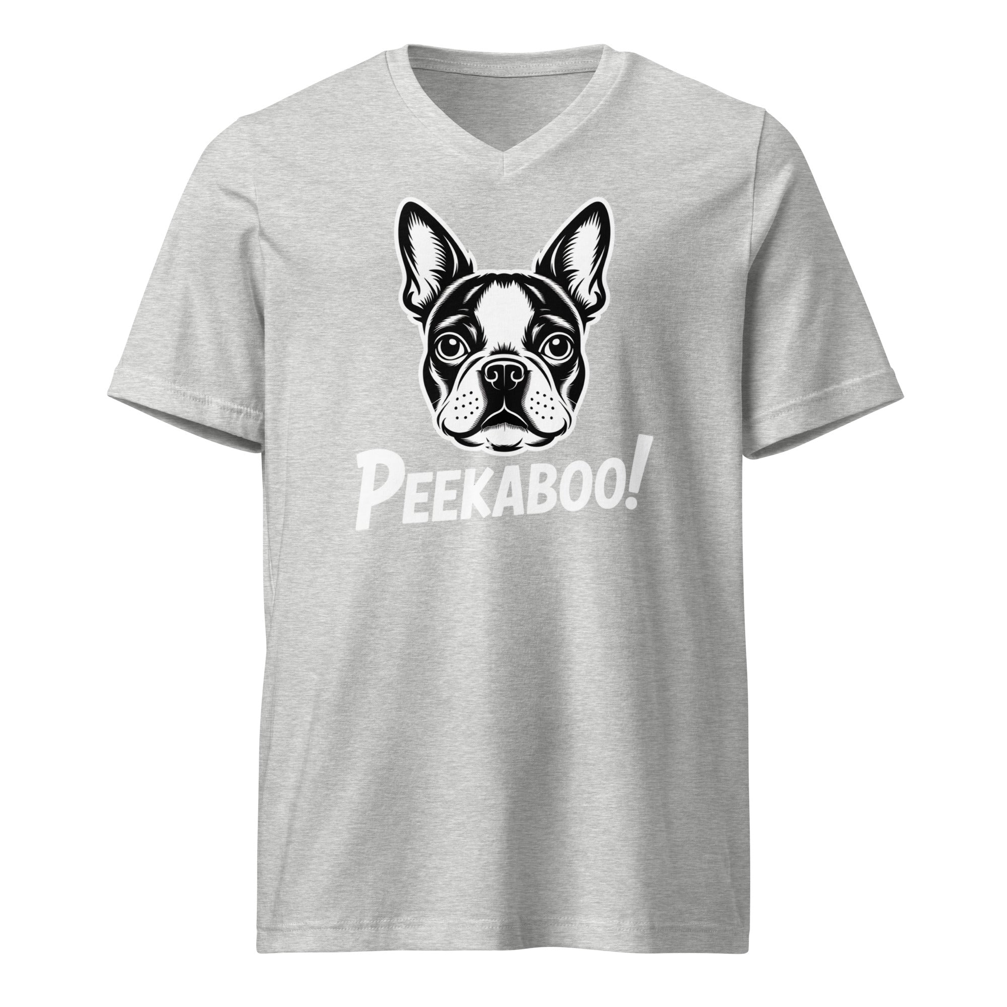 Peekaboo Dog Face Unisex Short Sleeve V-Neck T-Shirt . Athletic Heather